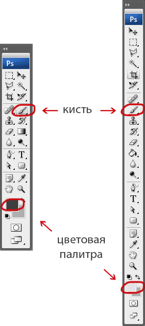 Инструмент Кисть и Палитра цветов